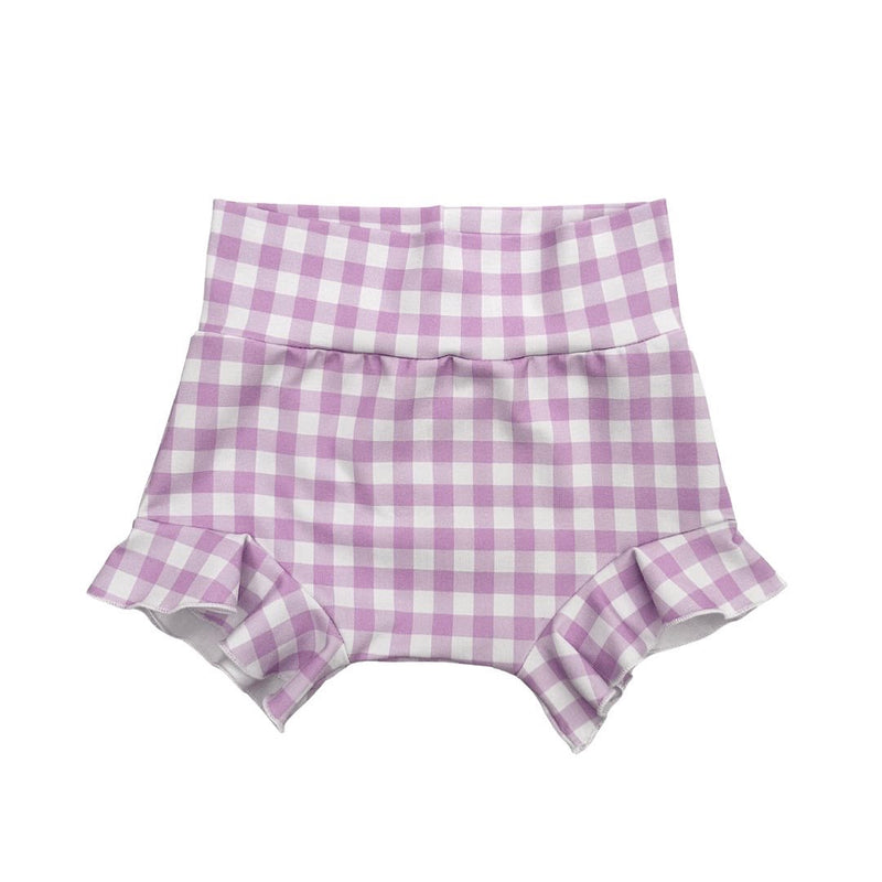 Purple Gingham :: Frilled Baby Bummies / Shirt / Dribble Bib